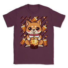 Boba Tea Bubble Tea Cute Kawaii Shiba Inu Gift print Unisex T-Shirt - Maroon