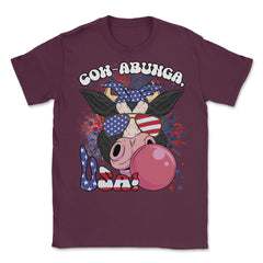 4th of July Cow-abunga, USA! Funny Patriotic Cow design Unisex T-Shirt - Maroon