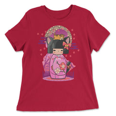 Kokeshi Doll Cat Japanese Aesthetic Lover design - Women's Relaxed Tee - Red