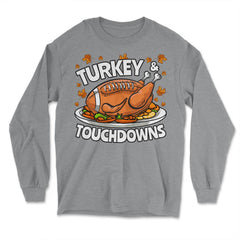 Thanksgiving Turkey & Touchdowns American Football Funny graphic - Long Sleeve T-Shirt - Grey Heather