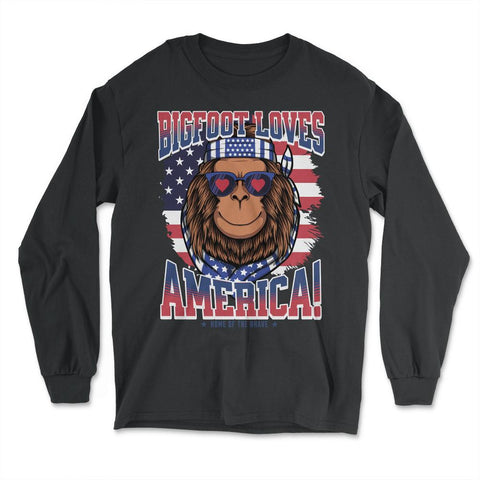 Patriotic Bigfoot Loves America! 4th of July graphic - Long Sleeve T-Shirt - Black