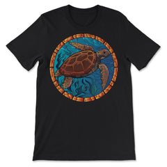 Stained Glass Art Sea Turtle Colorful Glasswork Design print - Premium Unisex T-Shirt - Black