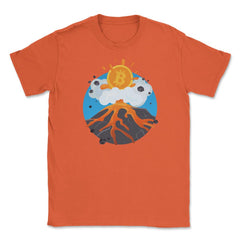 Funny Bitcoin Symbol flying out of a Volcano for Crypto Fans design - Orange