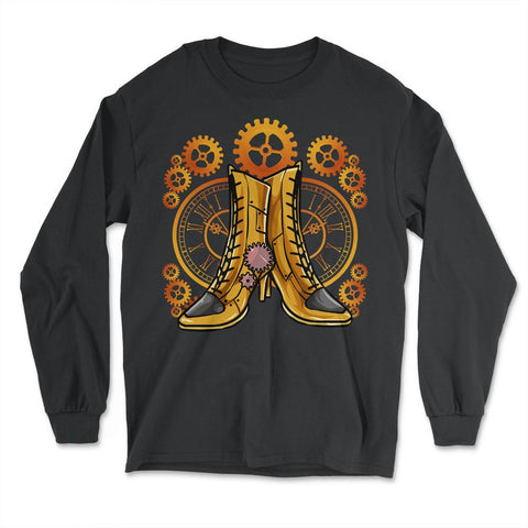 Steampunk Gears Female Boots - Unique Style For The Bold graphic - Long Sleeve T-Shirt - Black