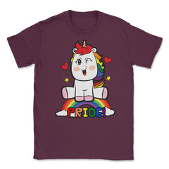 LGBTQ Pride Unicorn Sitting on top of a Rainbow Equality product - Maroon