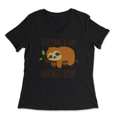 Sleeping is My Favorite Sport Hilarious Kawaii Sloth product - Women's V-Neck Tee - Black