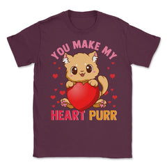 You Make My Heart Purr Kawaii Kitten Holding Heart graphic Unisex - Maroon