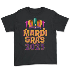 Mardi Gras Jester Hat 2023 Fat Tuesday Celebration graphic - Youth Tee - Black