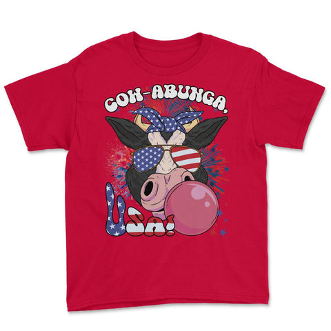4th of July Cow-abunga, USA! Funny Patriotic Cow design Youth Tee - Red