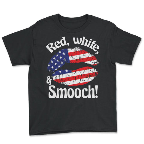 4th of July Red, white, and Smooch! Funny Patriotic Lips print Youth - Black