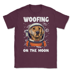 Labrador Astronaut Woofing on the Moon Lab Puppy print Unisex T-Shirt - Maroon