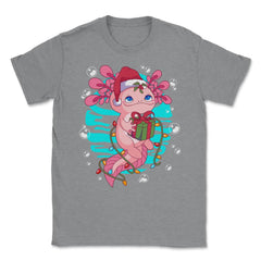 Axolotl Christmas with Santa’s Hat & Wrapped in Lights product Unisex - Grey Heather