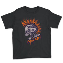 Spooky Meets Spiked Punk Skeleton with Fire Hair design - Youth Tee - Black