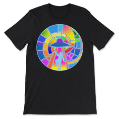 Stained Glass Art UFO Abduction Colorful Glasswork Design print - Premium Unisex T-Shirt - Black