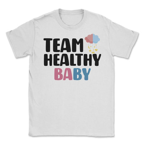 Funny Team Healthy Baby Boy Girl Gender Reveal Announcement graphic - White