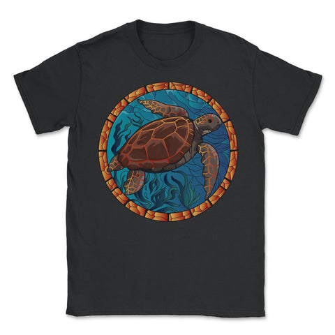 Stained Glass Art Sea Turtle Colorful Glasswork Design print - Unisex T-Shirt - Black