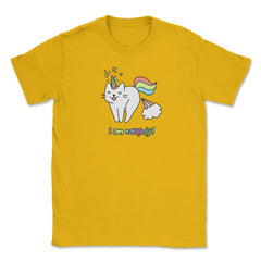 Caticorn I am naughty! Novelty Gift design graphics Tee Unisex T-Shirt - Gold