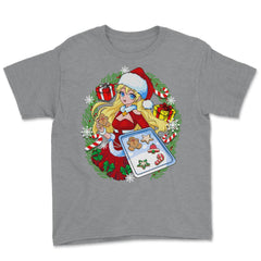Anime Christmas Santa Girl with Xmas Cookies Cosplay Funny print - Grey Heather