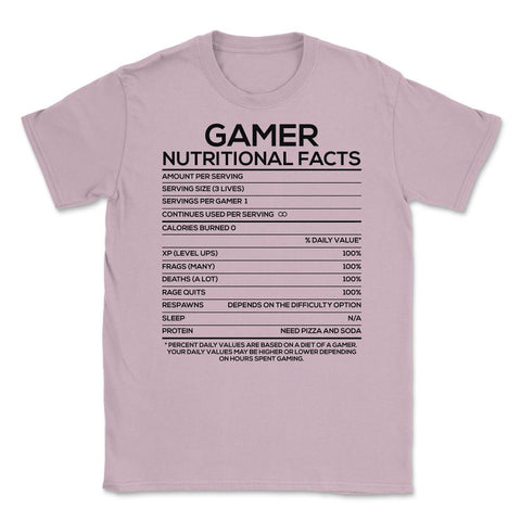 Funny Gamer Nutritional Facts Video Gaming Humor Gamers graphic - Light Pink