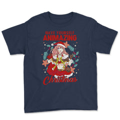 Animazing Christmas Santa Anime Girl with Poinsettias Funny print - Navy