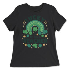 Lucky To Be a Teacher St Patrick’s Day Boho Rainbow graphic - Women's Relaxed Tee - Black