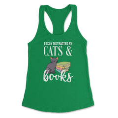 Funny Easily Distracted By Cats And Books Cat Book Lover Gag graphic - Kelly Green
