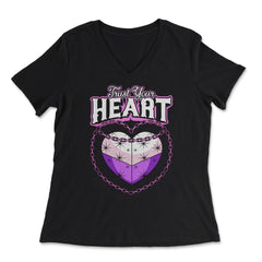 Asexual Trust Your Heart Asexual Pride product - Women's V-Neck Tee - Black