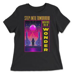 Futuristic Skyline Silhouette Step Into Tomorrow's Wonder print - Women's Relaxed Tee - Black