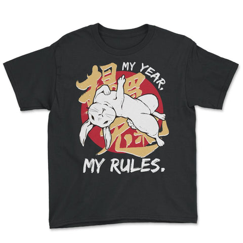 Middle Finger Rabbit Chinese New Year Rabbit Chinese design Youth Tee - Black