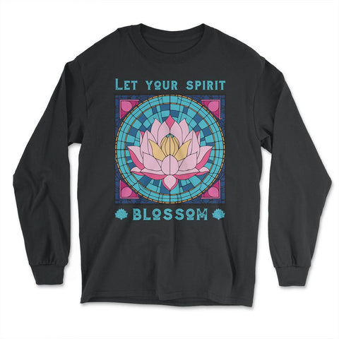 Stained Glass Art Lotus Colorful Glasswork Design print - Long Sleeve T-Shirt - Black