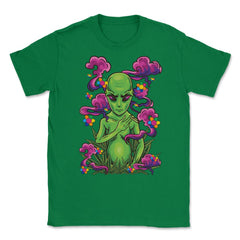 Alien Hippie Smoking Marijuana Hilarious Groovy Art print Unisex - Green