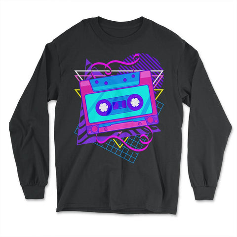 Synthwave Cassette Tape Retro Vaporwave Aesthetic design - Long Sleeve T-Shirt - Black