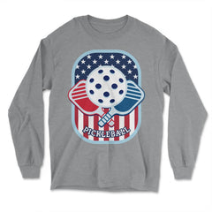 Pickleball 4th of July Freedom Patriotic Pickleball graphic - Long Sleeve T-Shirt - Grey Heather