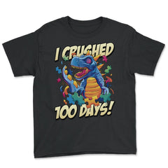 I Crushed 100 Days of School T-Rex Dinosaur Costume graphic - Youth Tee - Black