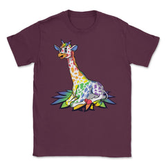 Rainbow Giraffe Gay Pride Gift product Unisex T-Shirt - Maroon