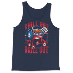Chill Out Grill Out 4th of July BBQ Independence Day design - Tank Top - Navy