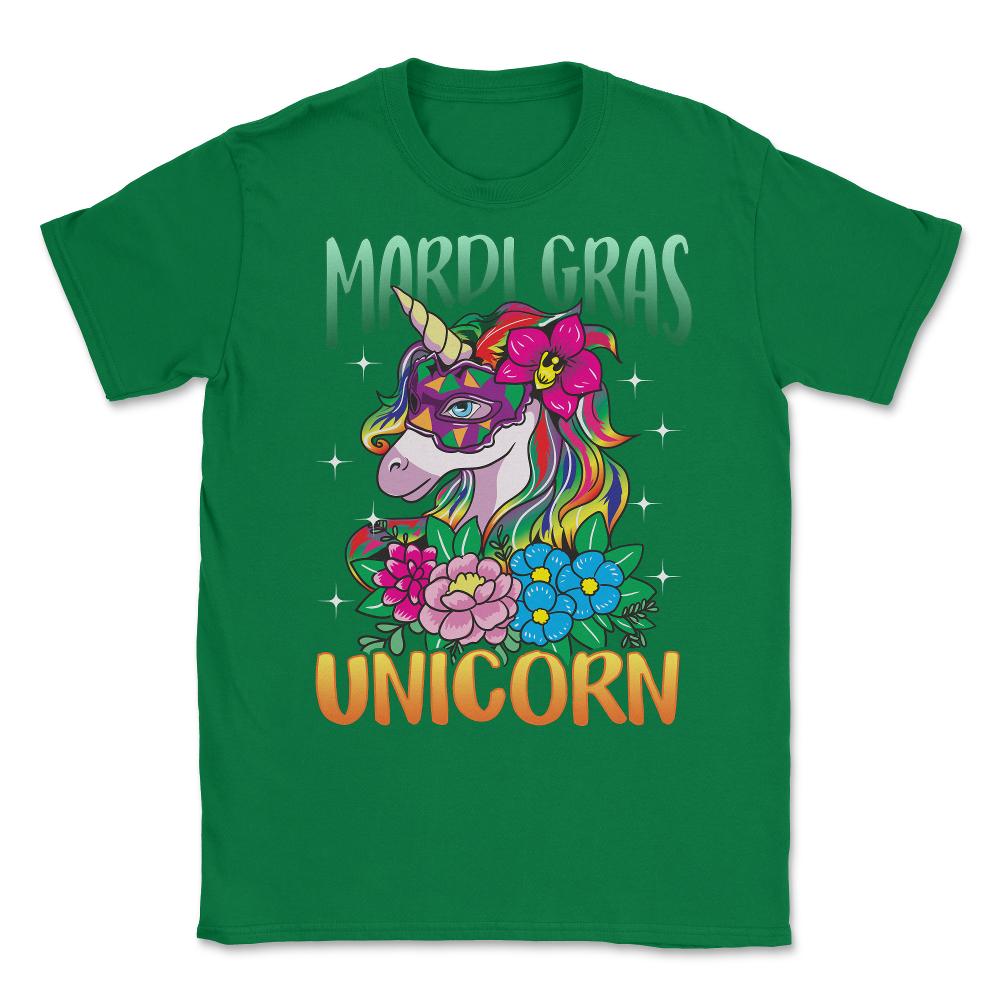 Mardi Gras Unicorn with Masquerade Mask Funny product Unisex T-Shirt - Green