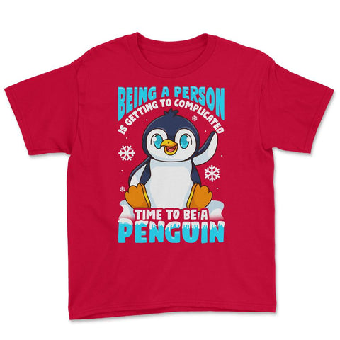 Time to Be a Penguin Happy Penguin with Snowflakes Kawaii print Youth - Red