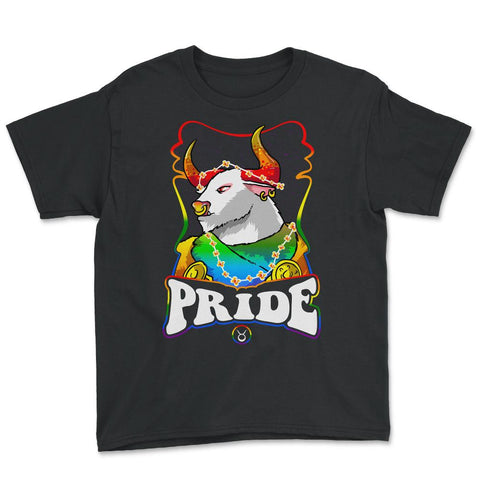 Gay Zodiac LGBTQ Zodiac Sign Taurus Rainbow Pride print Youth Tee - Black
