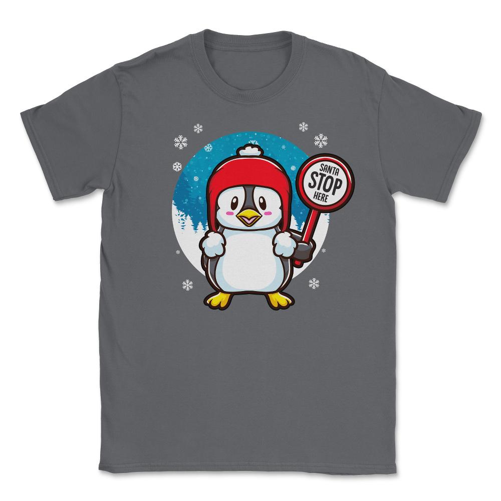 Penguin Christmas Funny Santa Stops Here design Unisex T-Shirt - Smoke Grey