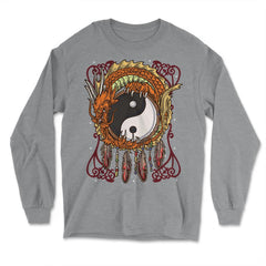 Chinese Dragon & Yin Yang Dreamcatcher Zen Meditation graphic - Long Sleeve T-Shirt - Grey Heather