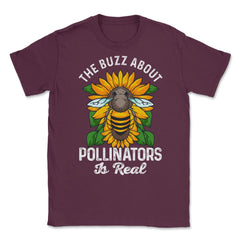 Pollinator Bee & Sunflowers Cottage Core Aesthetic print Unisex - Maroon