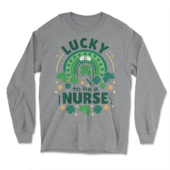Lucky To Be a Nurse St Patrick’s Day Boho Rainbow design - Long Sleeve T-Shirt - Grey Heather