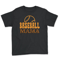 Baseball Mama Mom Leopard Print Letters Sports Funny graphic - Youth Tee - Black
