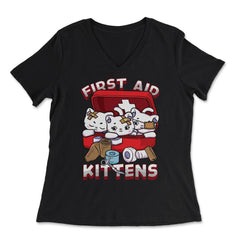 First Aid Kittens Pun Kawaii Kitties inside First Aid Box graphic - Women's V-Neck Tee - Black
