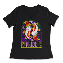 Gay Zodiac LGBTQ Zodiac Sign Pisces Rainbow Pride graphic - Women's V-Neck Tee - Black