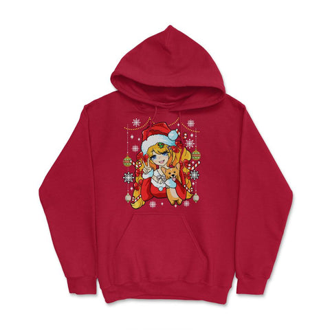 Anime Christmas Santa Anime Girl with Corgi Puppy Funny print Hoodie - Red