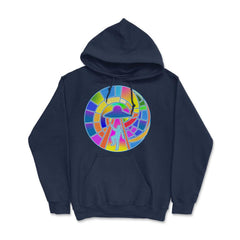 Stained Glass Art UFO Abduction Colorful Glasswork Design print - Hoodie - Navy