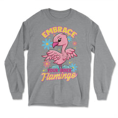 Flamingo Embrace Your Inner Flamingo Spirit Animal graphic - Long Sleeve T-Shirt - Grey Heather