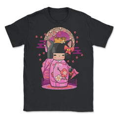 Kokeshi Doll Cat Japanese Aesthetic Lover design - Unisex T-Shirt - Black